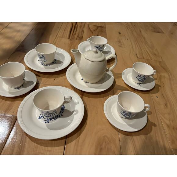 RARE VTG 14 Piece Tea Set Edwin M Knowles China Semi Vitreous Dutch Boy & Girl - Picture 14 of 14